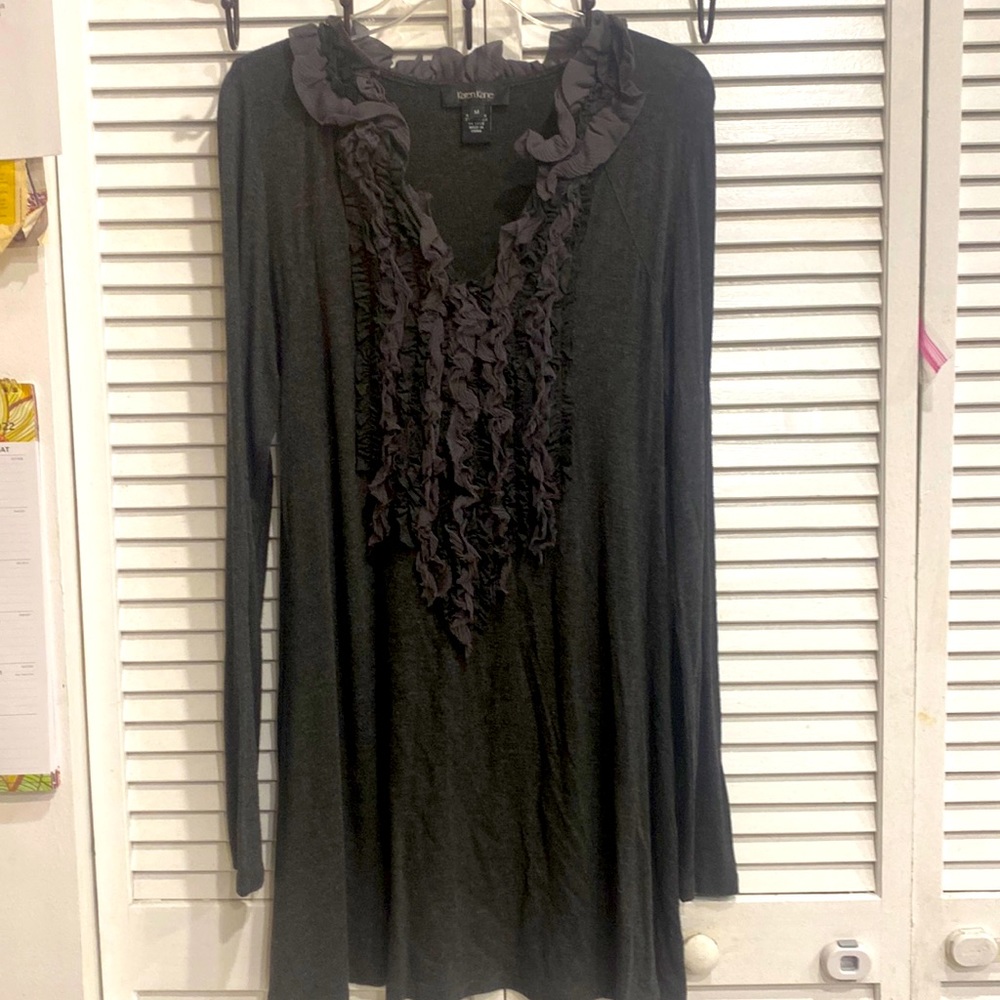 Karen Kane Gray dress with ruffle embellishment